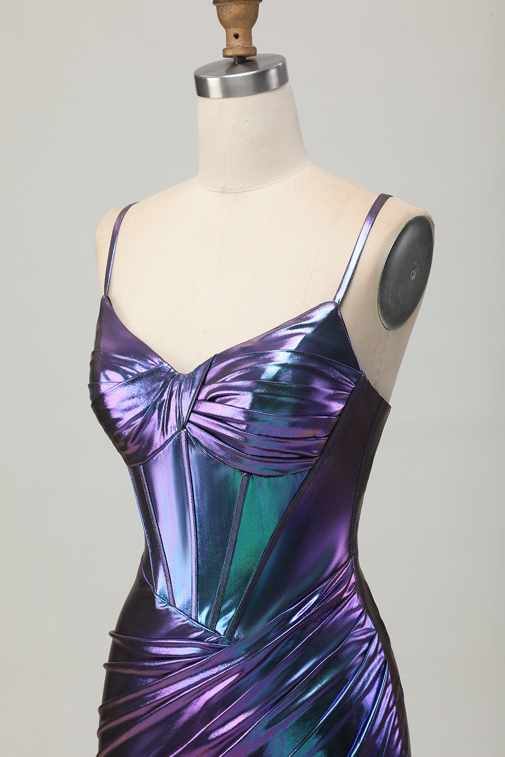 Metallic Blue Purple Tight Spaghetti Straps Short Corset Homecoming Dress