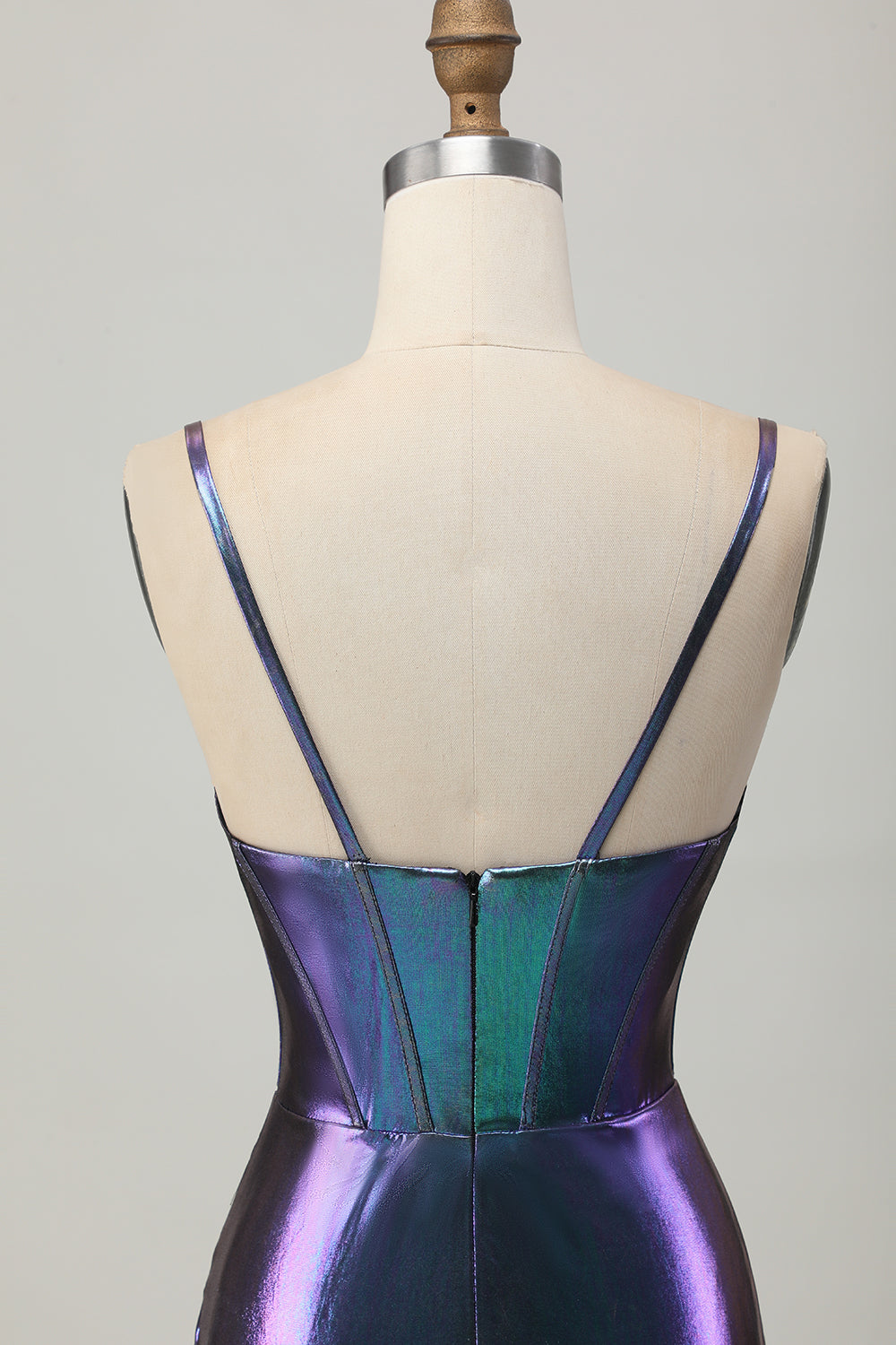 Metallic Blue Purple Tight Spaghetti Straps Short Corset Homecoming Dress