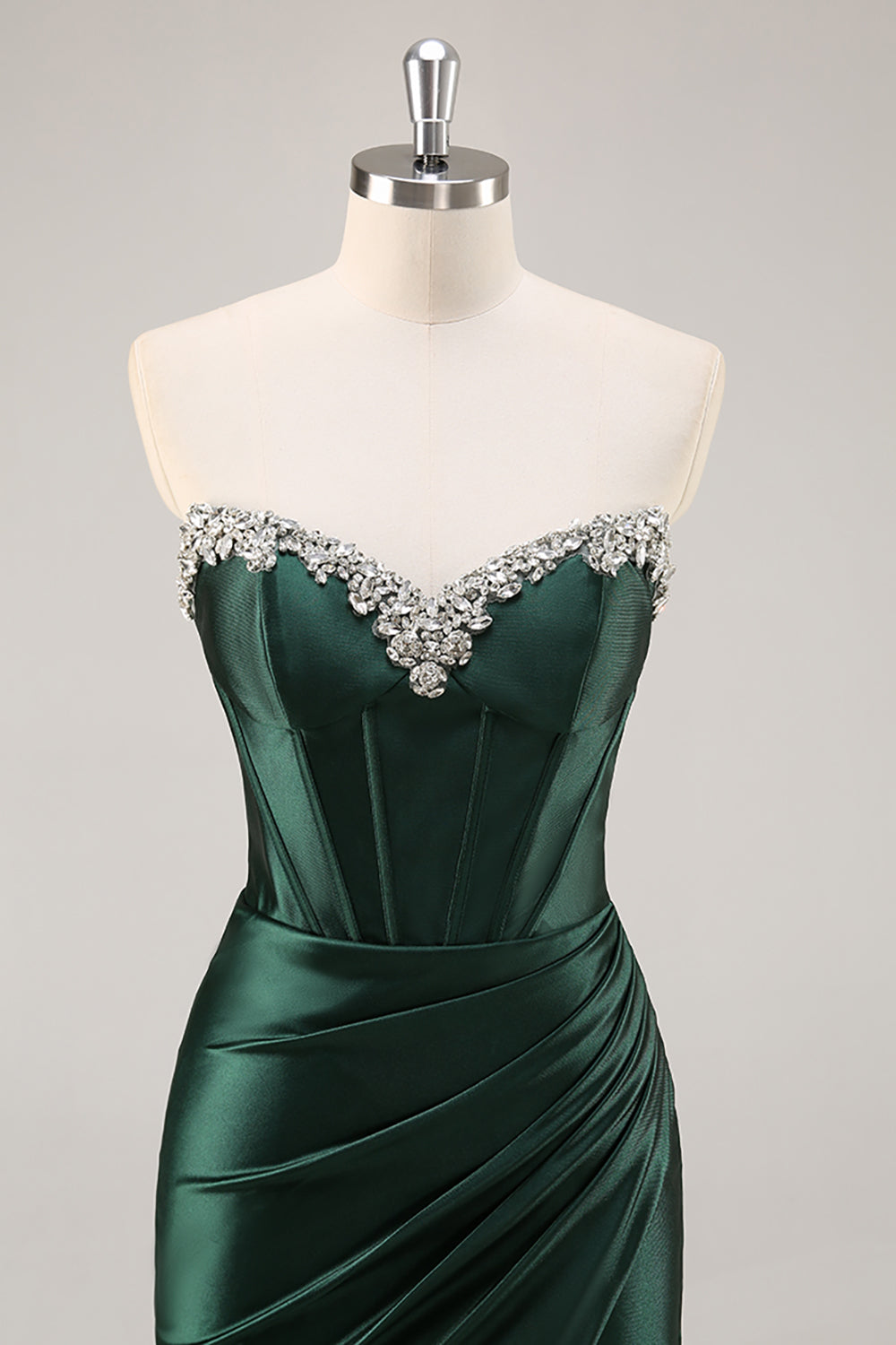 Sparkly Dark Green Corset Short Strapless Homecoming Dress with Rhinestones