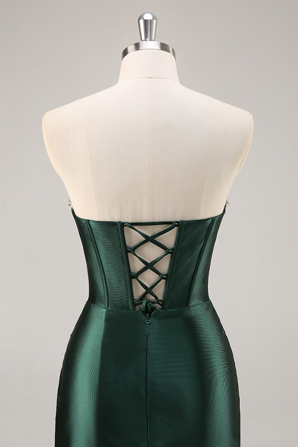 Sparkly Dark Green Corset Short Strapless Homecoming Dress with Rhinestones