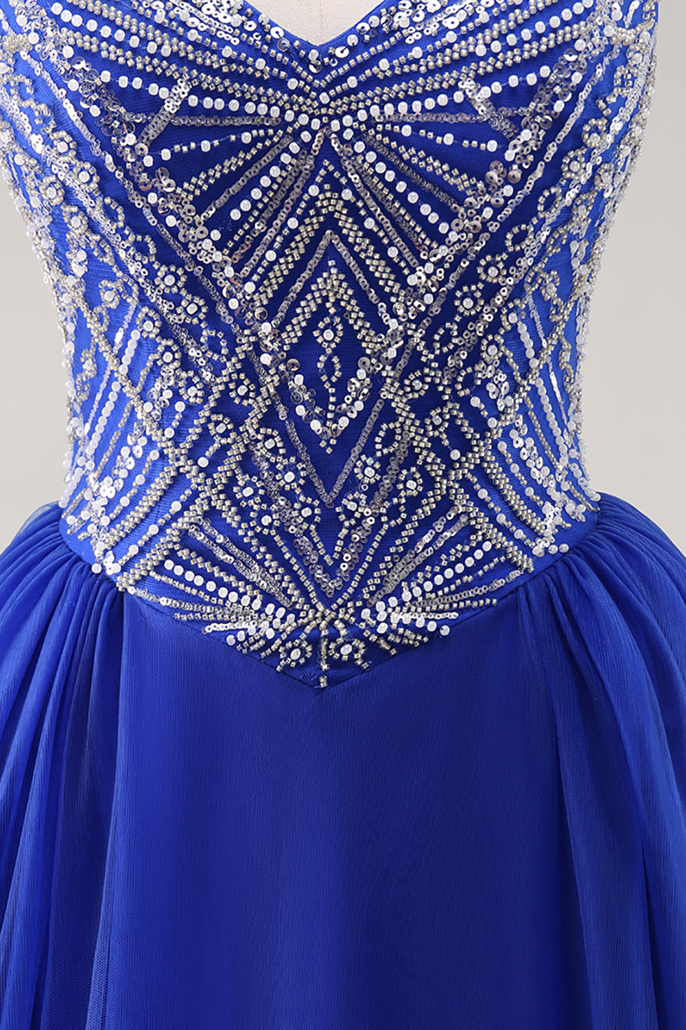Sparkly Royal Blue Spaghetti Straps Long Prom Dress with Beading