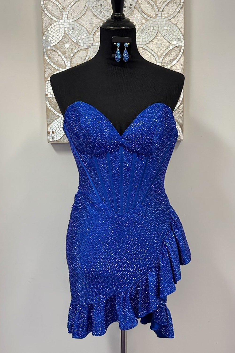 Sparkly Royal Blue Sequins Corset Ruffled Short Tight Homecoming Dress