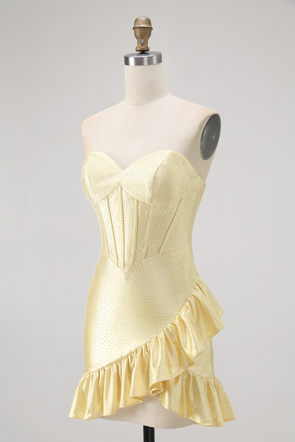 Sparkly Yellow Corset Sweetheart Short Bodycon Homecoming Dress with Beading