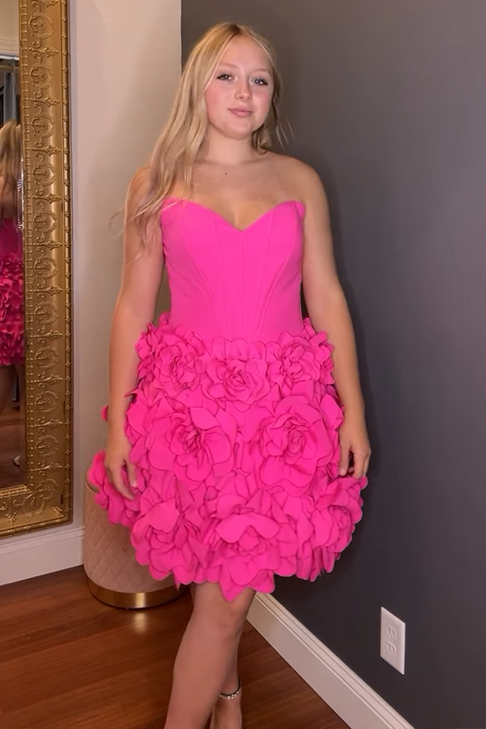 Fuchsia Floral Corset Sweetheart A Line Short Homecoming Dress