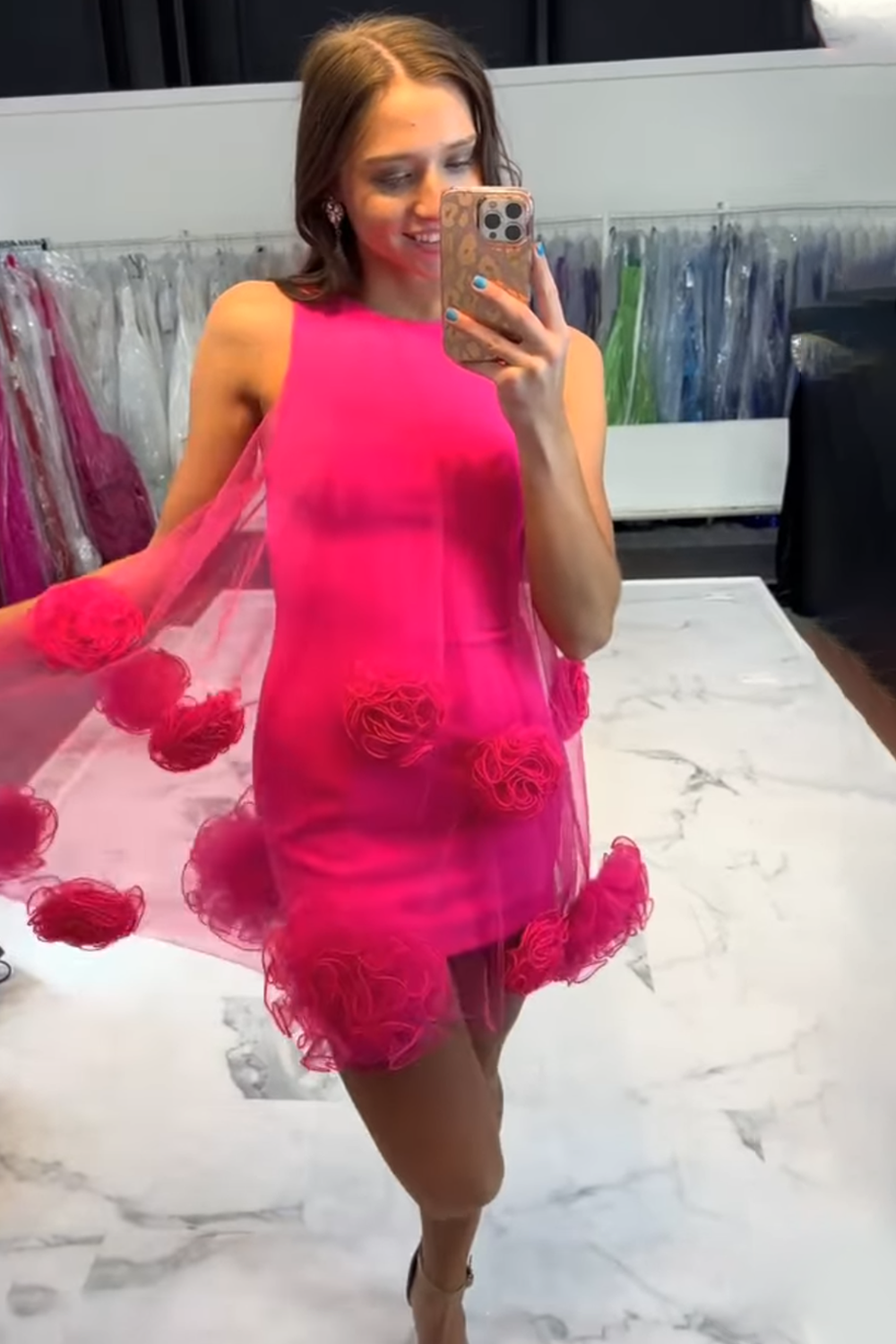 Floral Fuchsia Bodycon Short Homecoming Dress