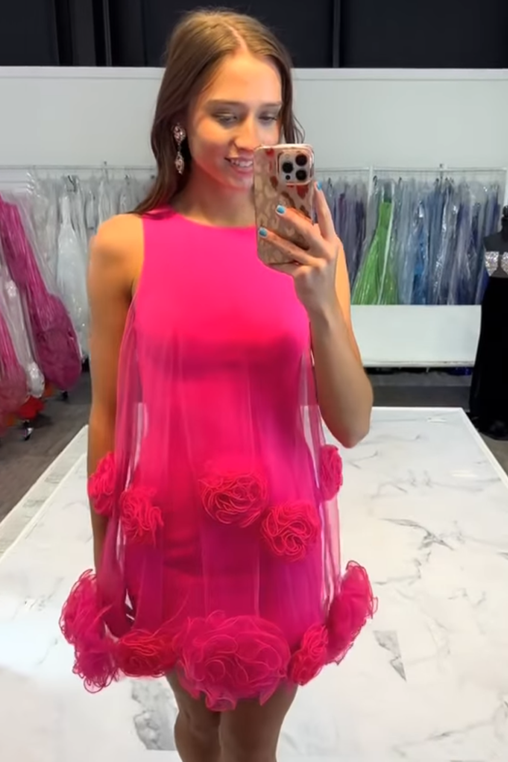 Floral Fuchsia Bodycon Short Homecoming Dress