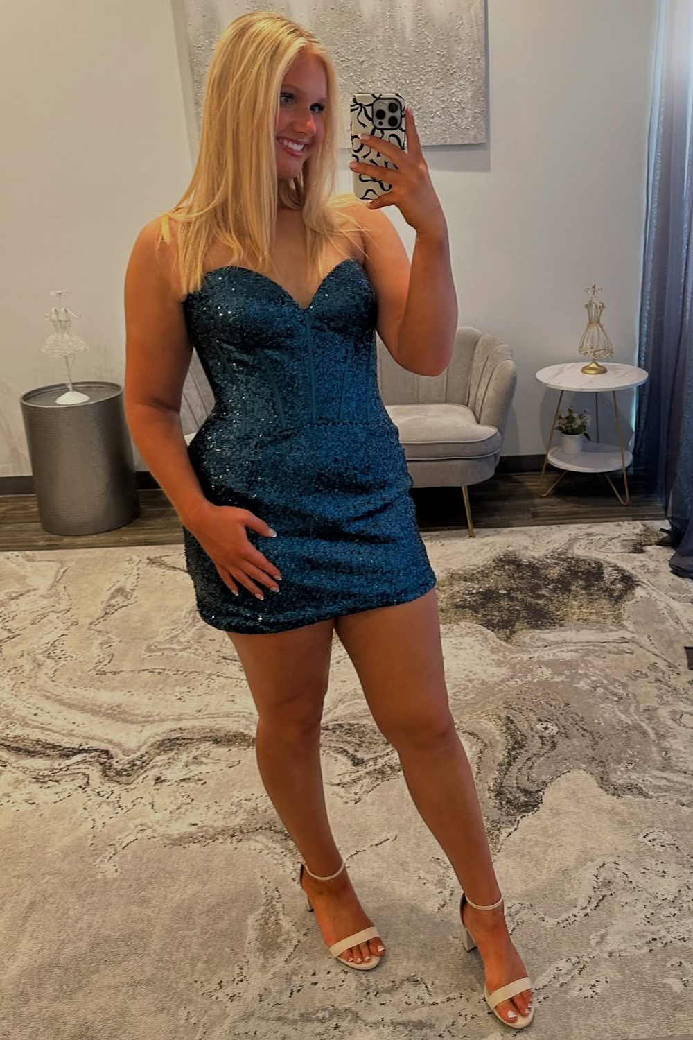 Sparkly Dark Blue Bodycon Short Sweetheart Homecoming Dress