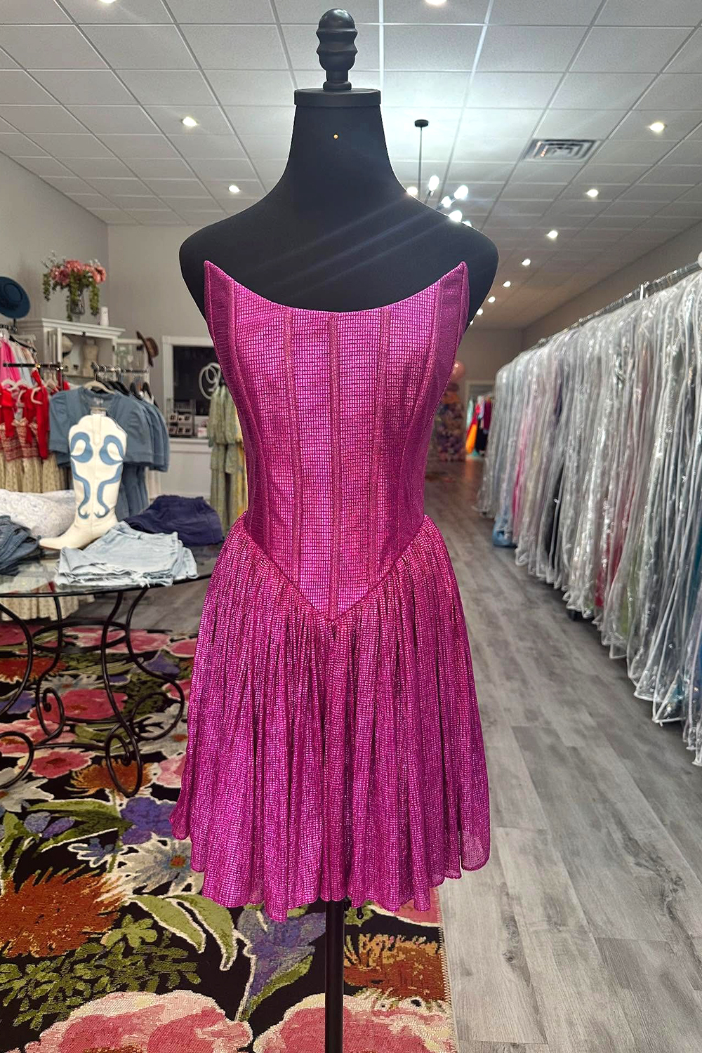 Sparkly Fuchsia A-Line Corset Strapless Short Homecoming Dress