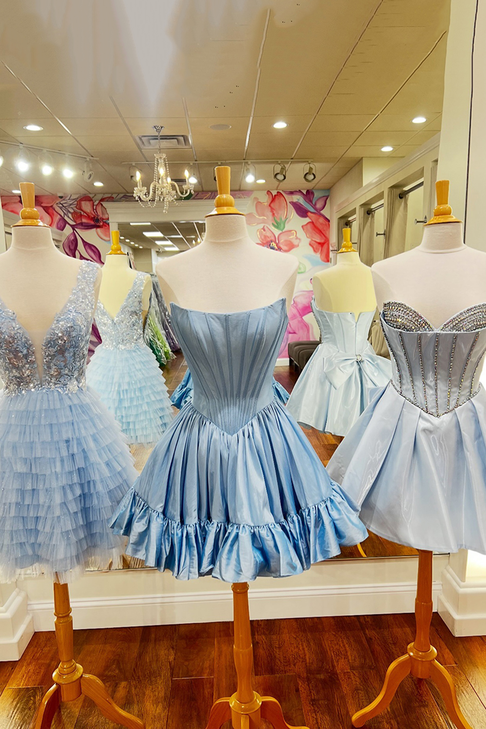 Turquoise Satin A Line Short Corset Homecoming Dress with Ruffles