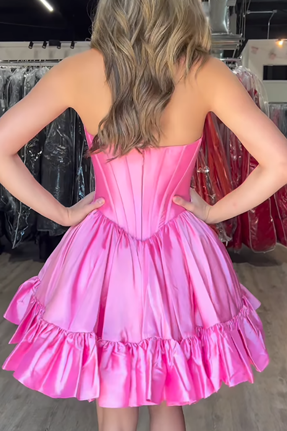 Emerald Green Satin A Line Short Corset Homecoming Dress with Ruffles