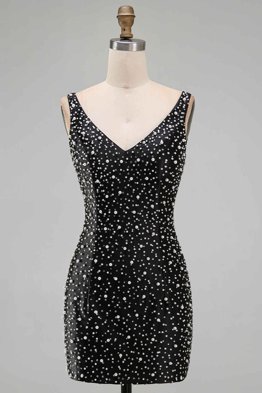 Sparkly White Bodycon V Neck Short Homecoming Dress with Beading