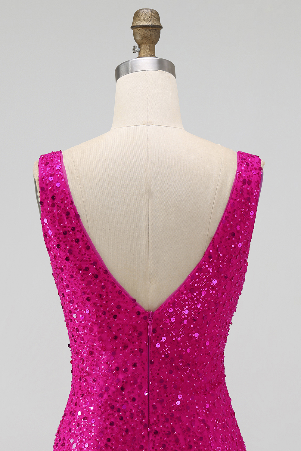 Sparkly Fuchsia Tight V Neck Short Pearls Homecoming Dress with Beading