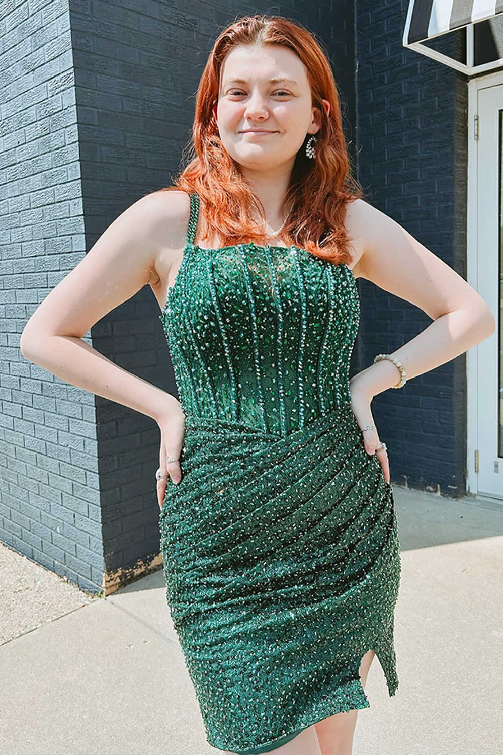 Sparkly Emerald Green Corset Sequins Tight Short Homecoming Dress