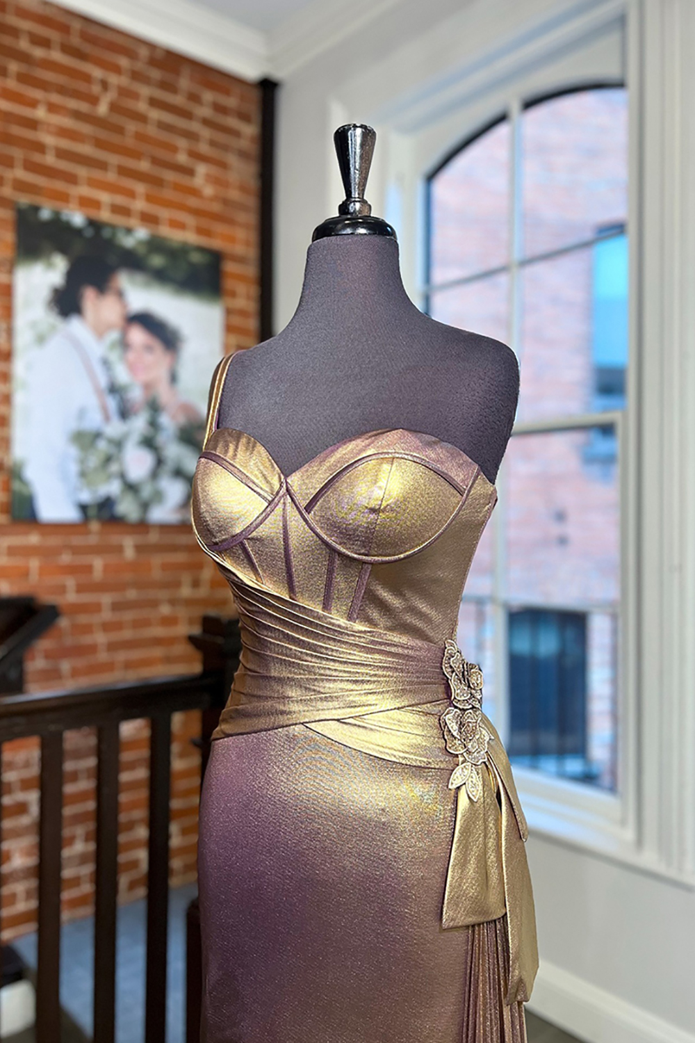 Gold Metallic One Shoulder Short Corset Homecoming Dress with Ruffles