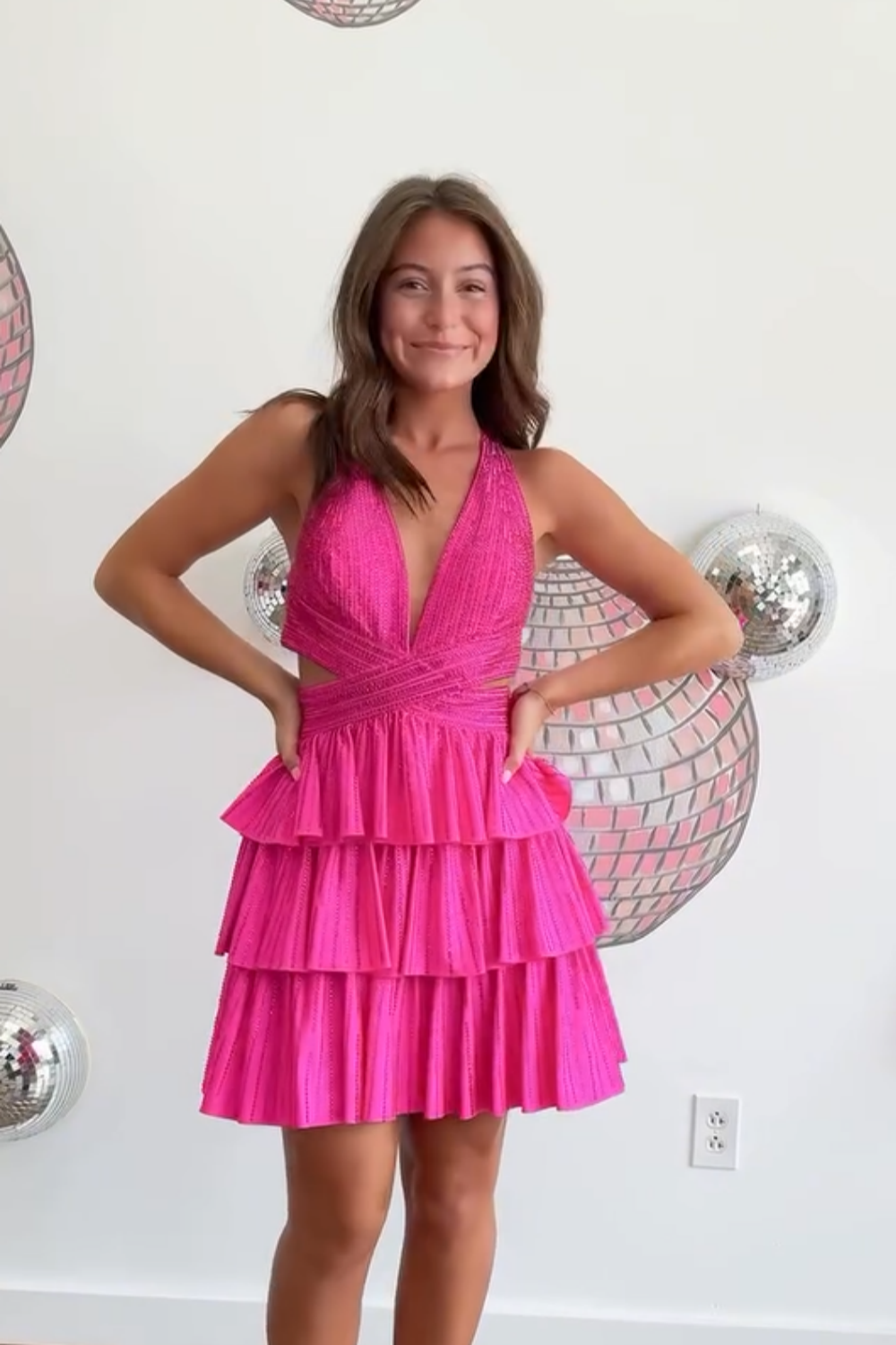 Sparkly Black A Line Tiered Halter Short Beaded Homecoming Dress with Ruffles