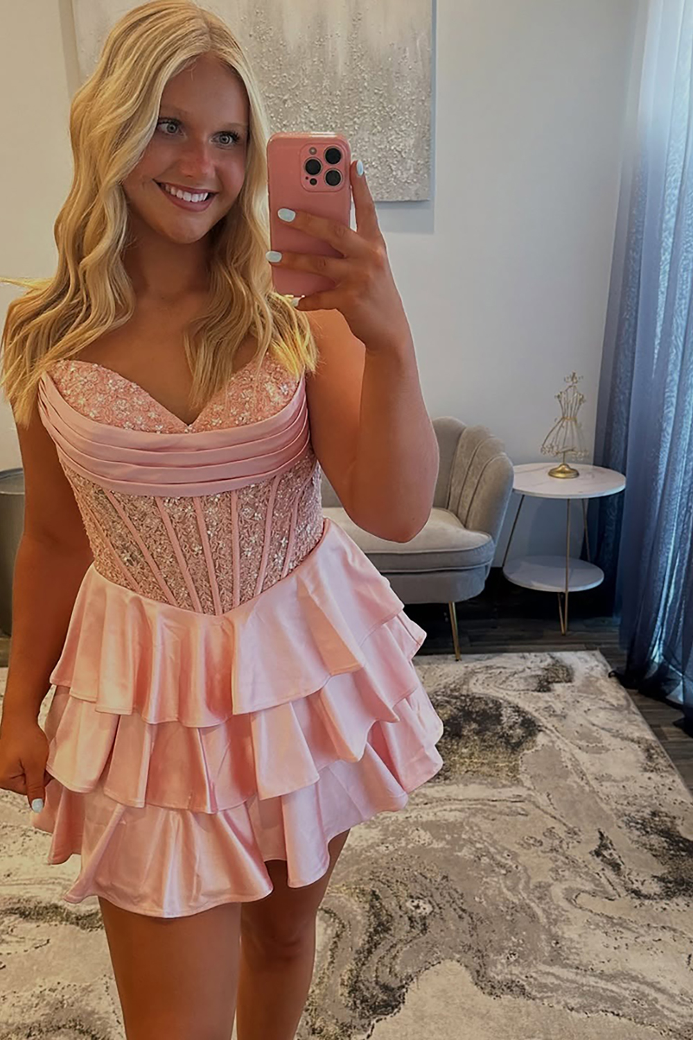 Yellow Satin A Line Short Corset Homecoming Dress with Lace