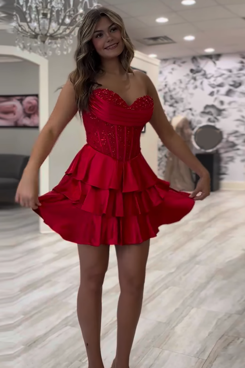 Yellow Satin A Line Short Corset Homecoming Dress with Lace