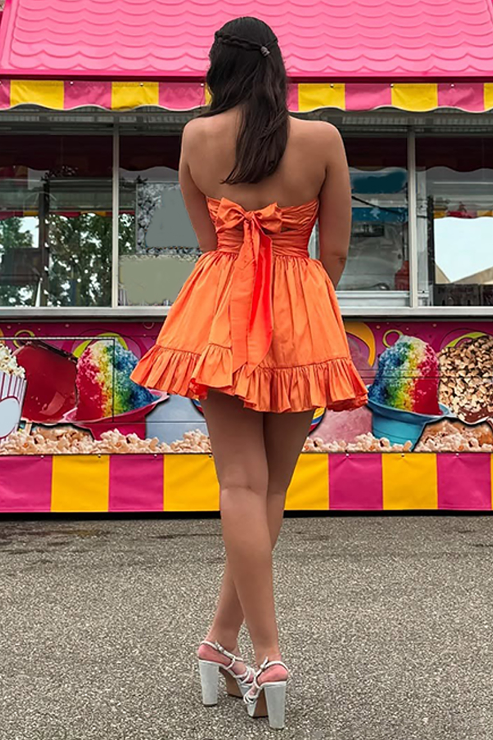 Orange A Line Strapless Ruffled Short Homecoming Dress with Pockets