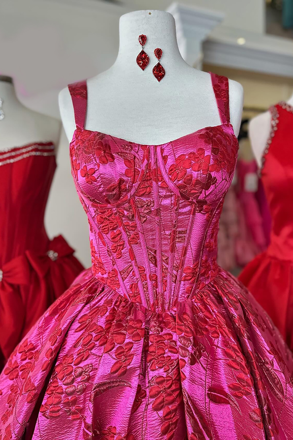 Floral Fuchsia A Line Ruched Short Corset Homecoming Dress