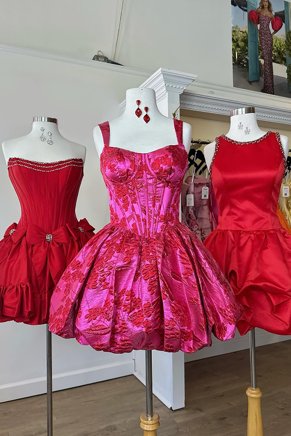 Floral Fuchsia A Line Ruched Short Corset Homecoming Dress