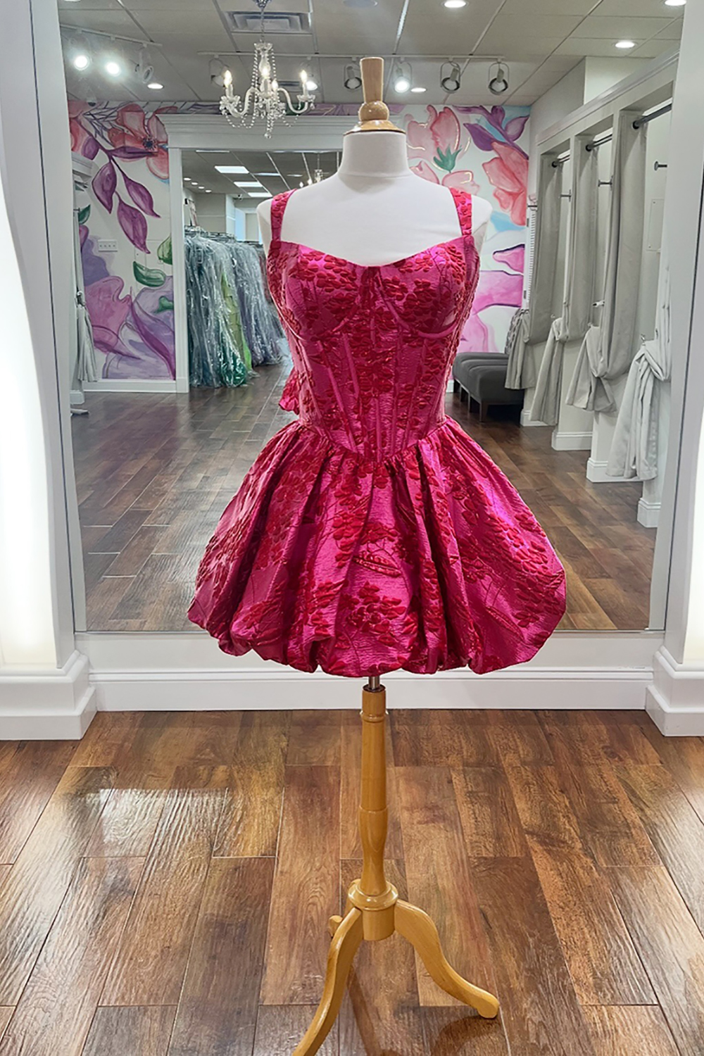 Fuchsia A Line Ruched Floral Short Corset Homecoming Dress