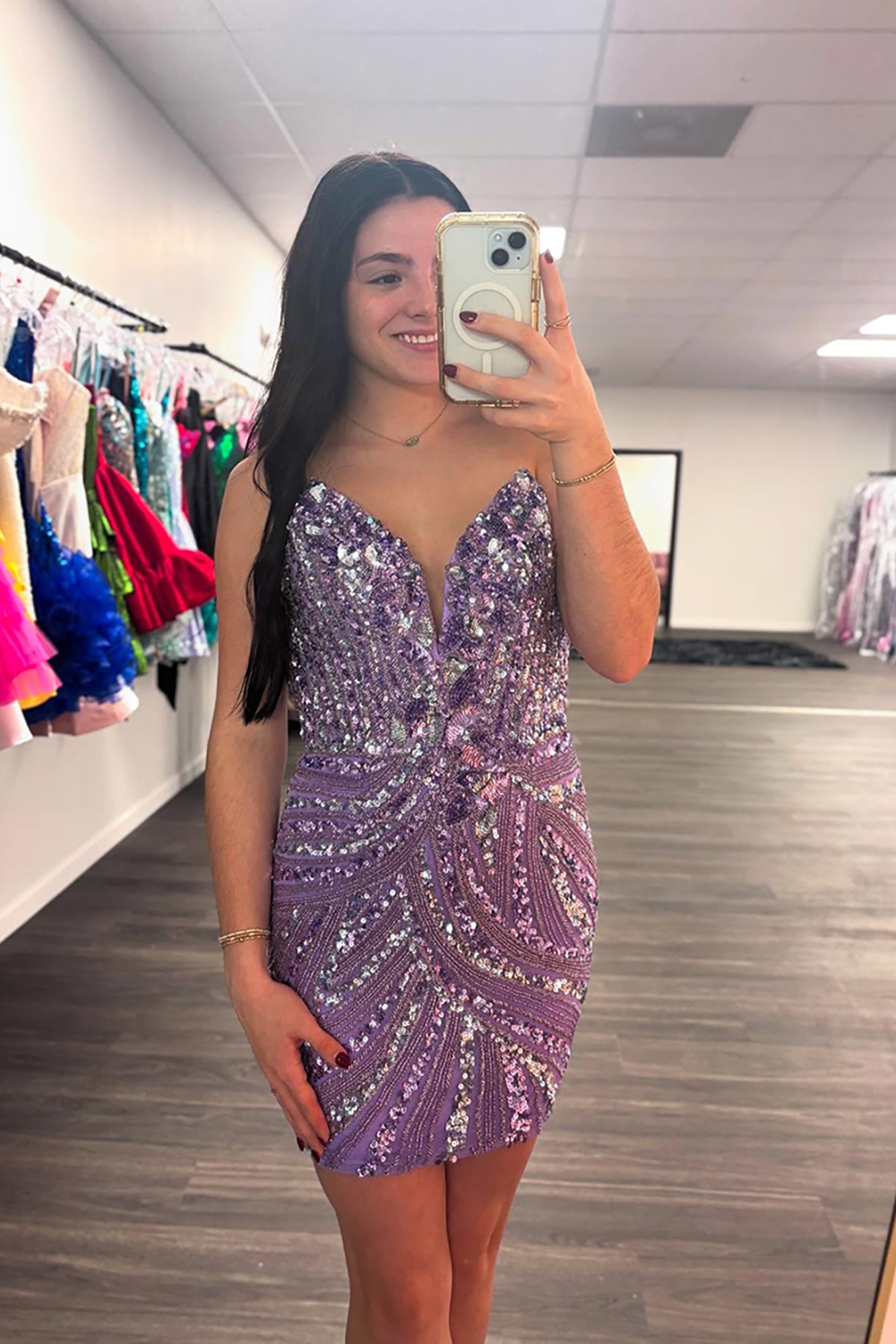 Sparkly Purple Bodycon Beaded Short Corset Homecoming Dress