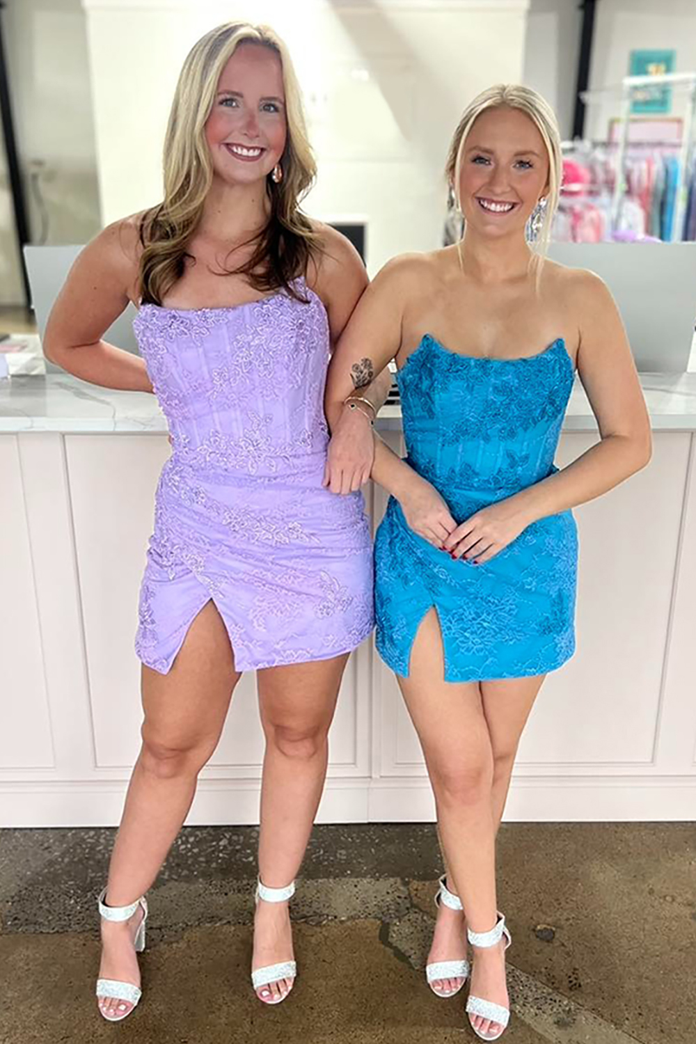 Lilac Lace Tight Short Corset Homecoming Dress with Slit