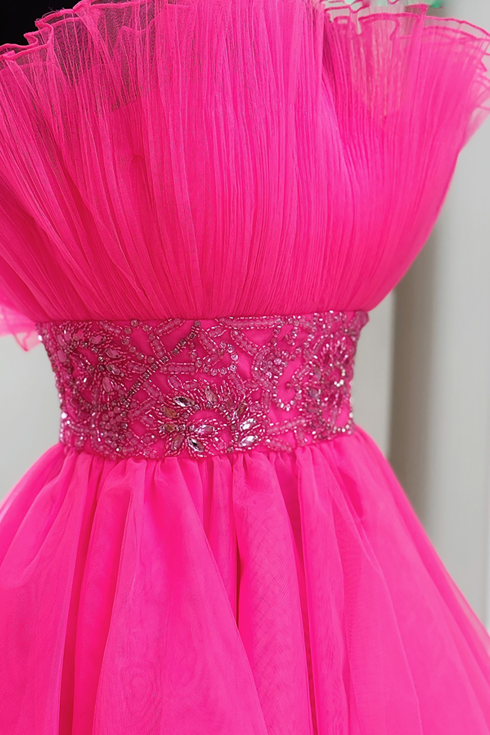 Sparkly Fuchsia A Line Beaded Strapless Short Homecoming Dress