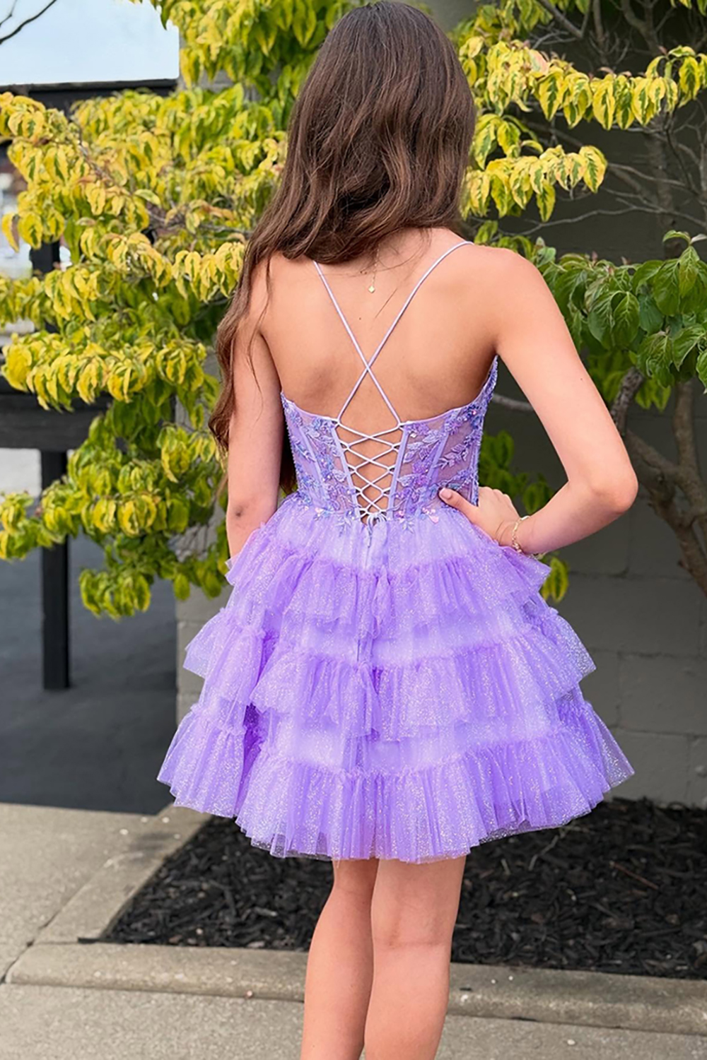Glitter Lavender Ruffled Short Corset Homecoming Dress with Sequins