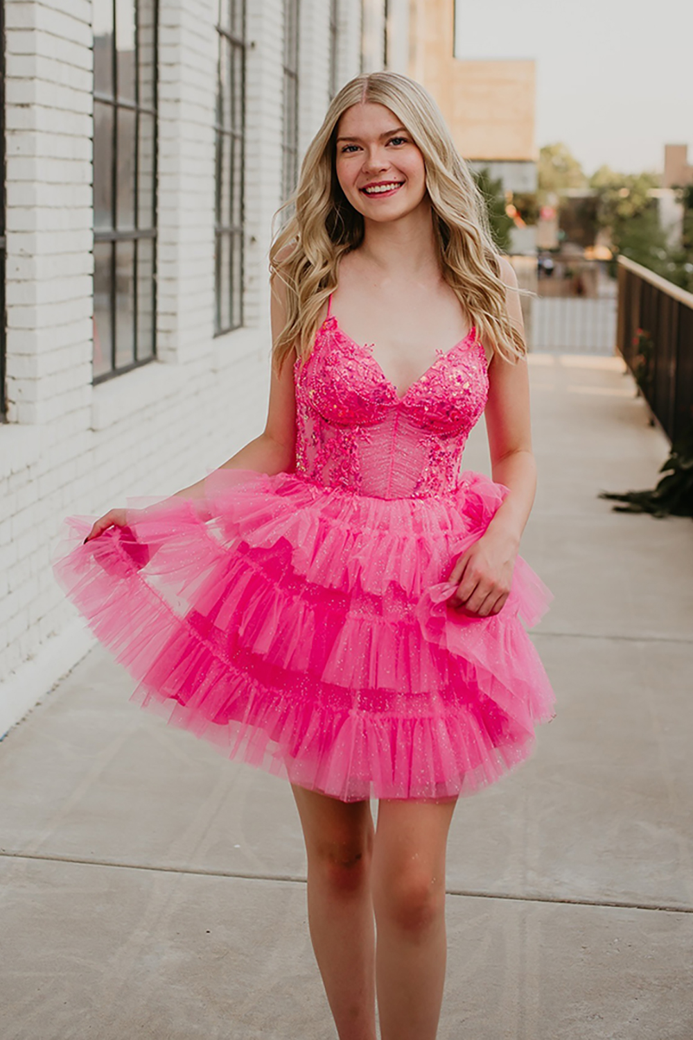 Sparkly Lavender Ruffled Short Corset Homecoming Dress with Sequins