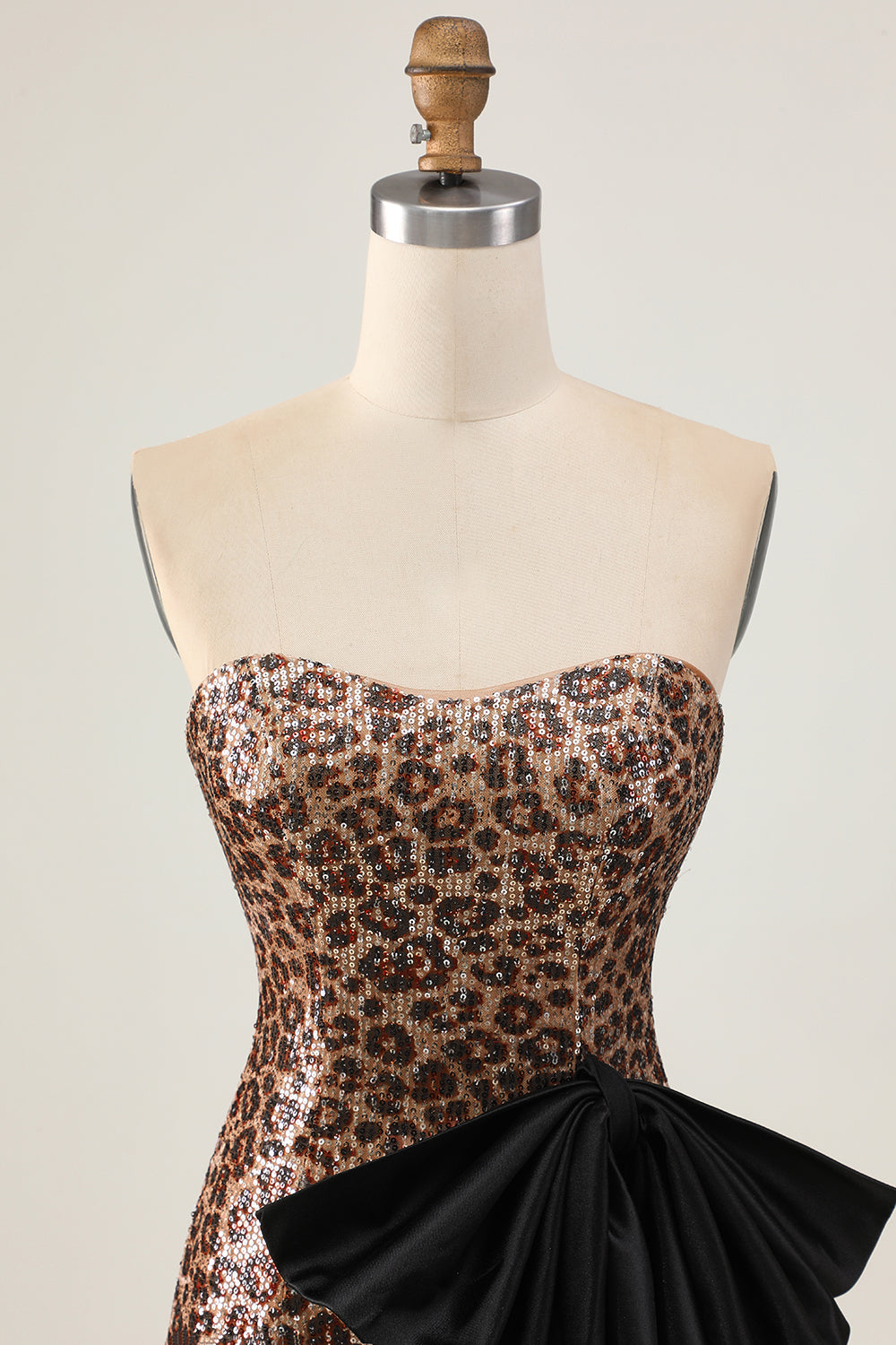 Sparkly Brown Leopard Tight Short Sequins Homecoming Dress with Bow