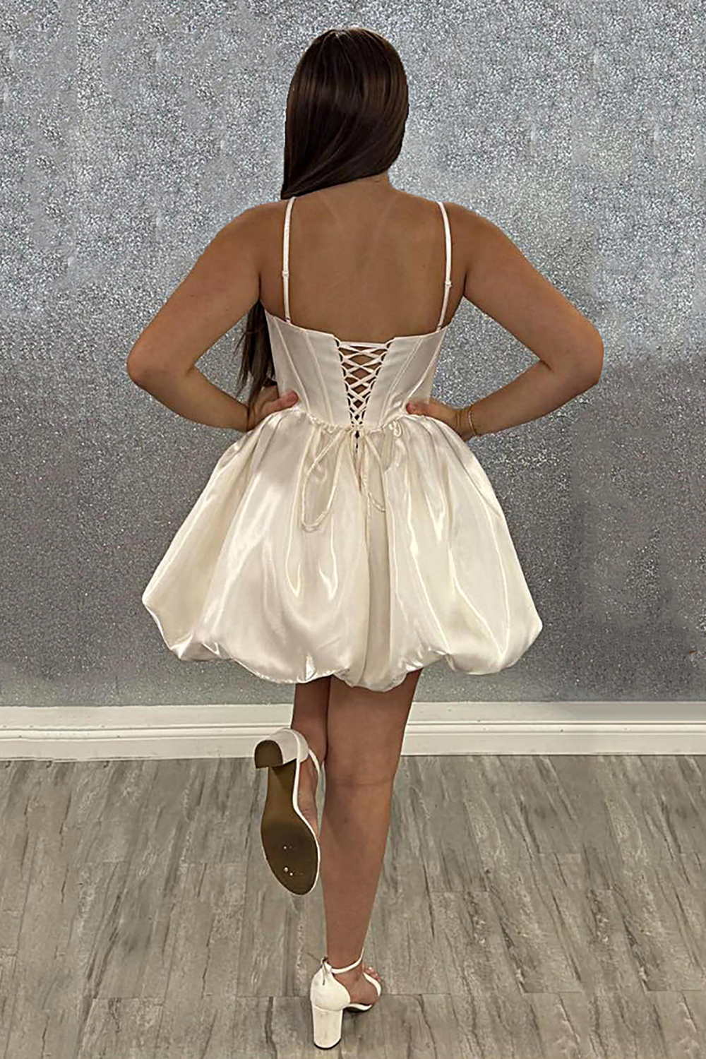White Satin A Line Short Corset Homecoming Dress