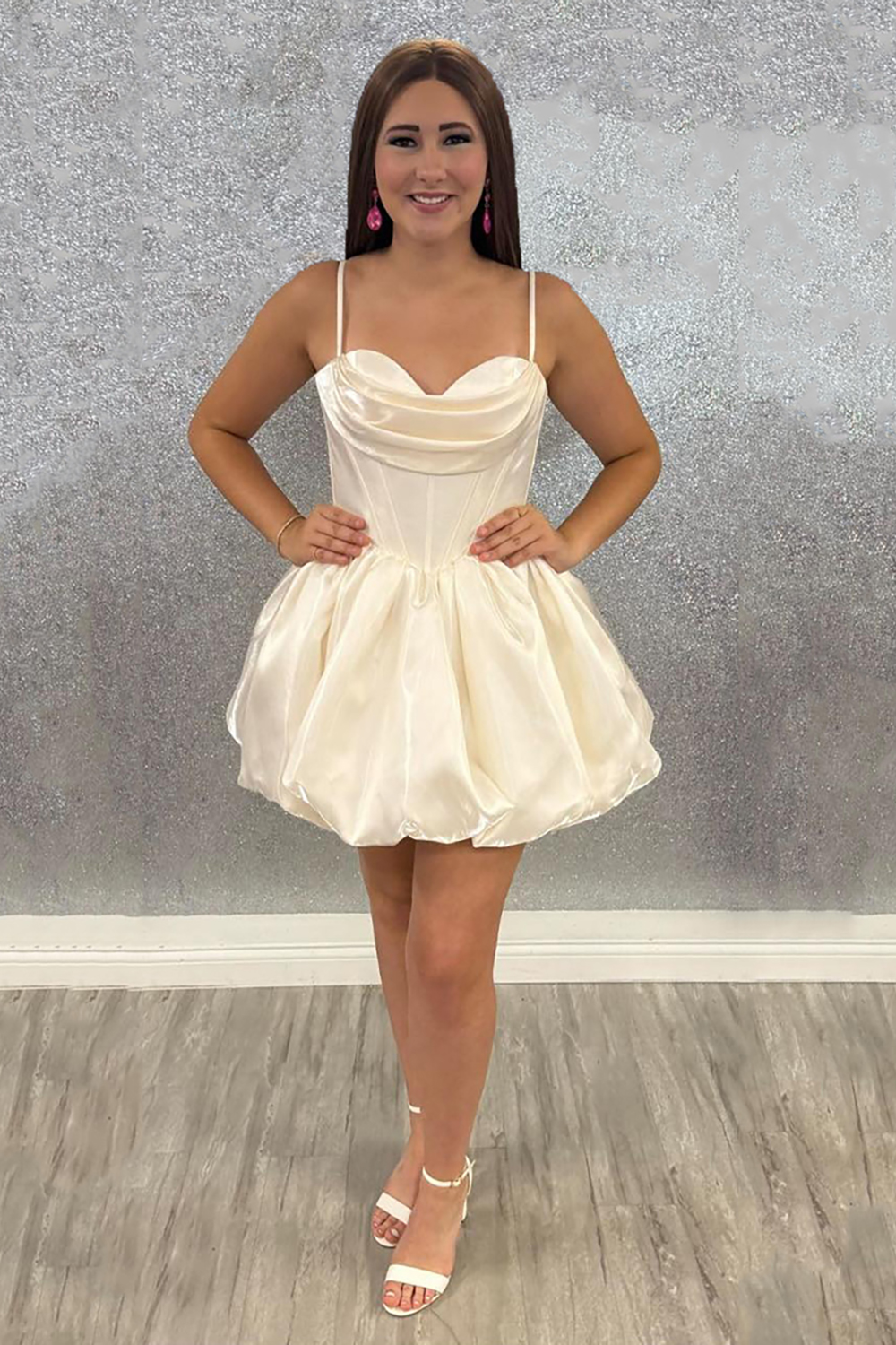 White Satin A Line Short Corset Homecoming Dress