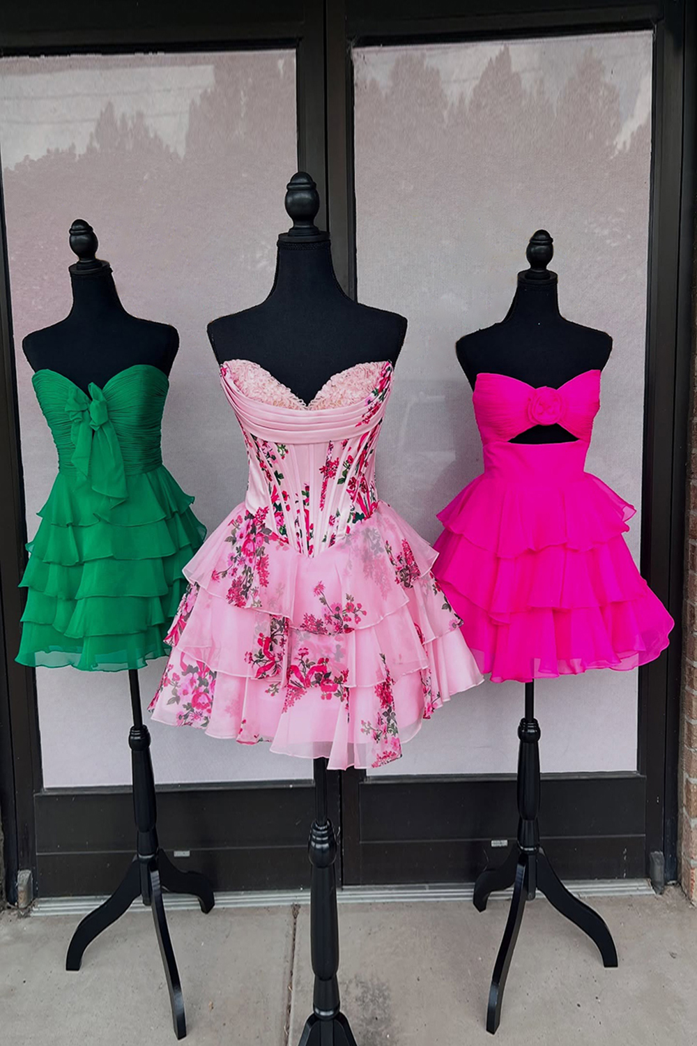 Floral Green Chiffon Sweetheart A Line Short Homecoming Dress