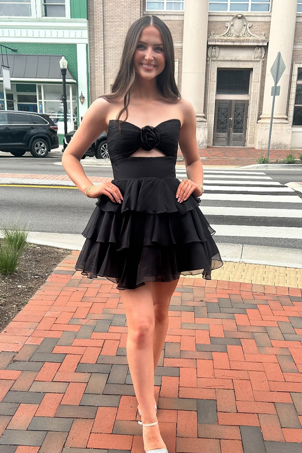 Floral Green Chiffon Sweetheart A Line Short Homecoming Dress