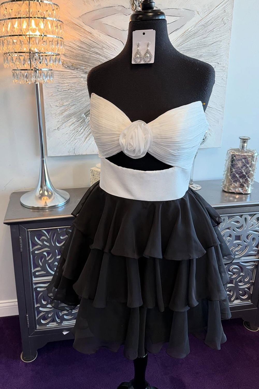 Floral Green Chiffon Sweetheart A Line Short Homecoming Dress