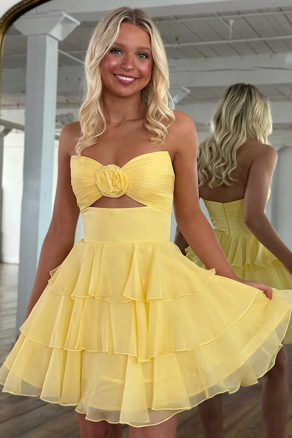 Floral Green Chiffon Sweetheart A Line Short Homecoming Dress