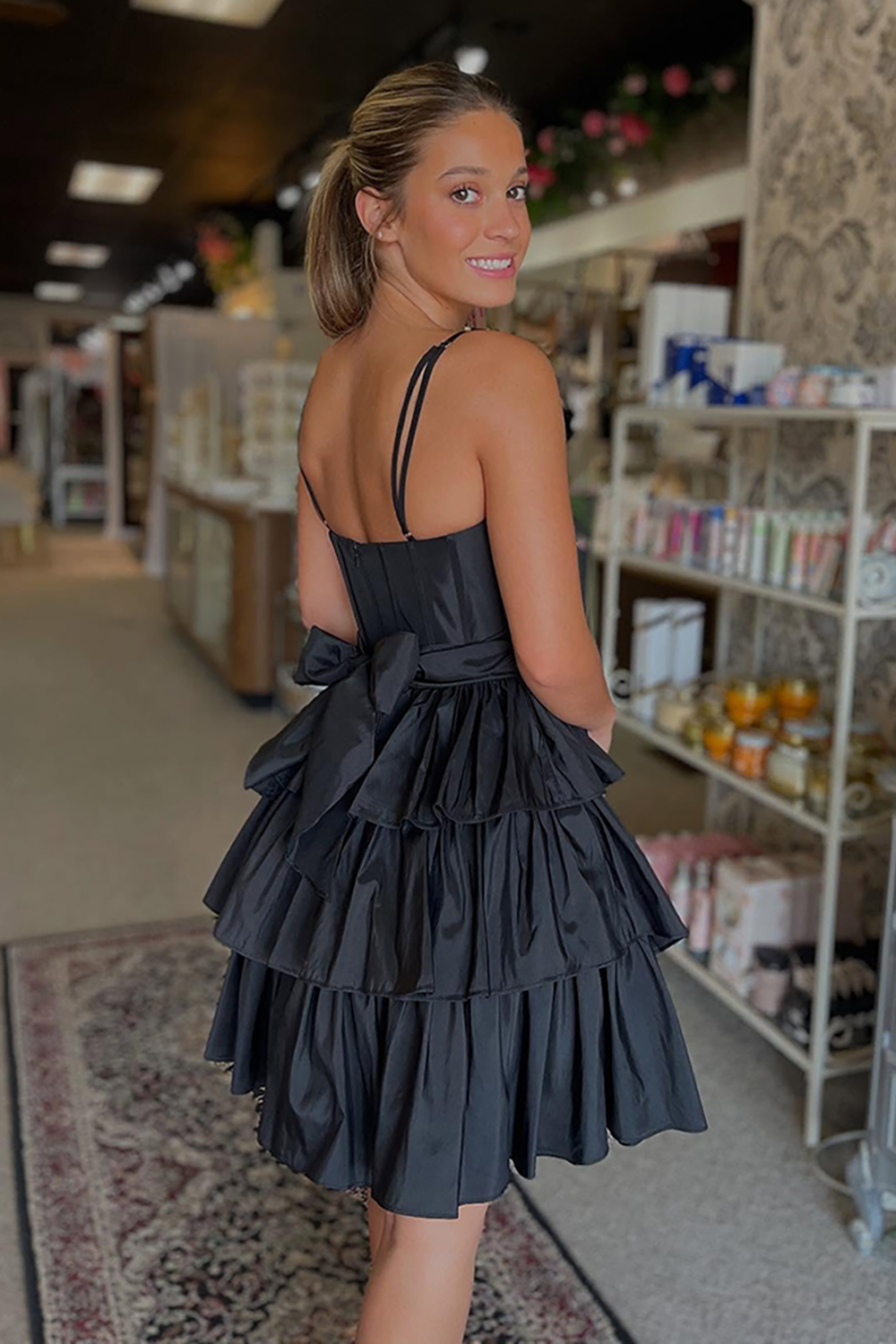 Oranga Corset A Line Ruffled Short Homecoming Dress with Bow