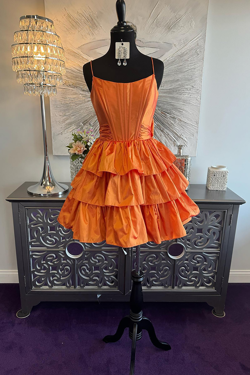 Oranga Ruffled A Line Short Corset Homecoming Dress with Bow
