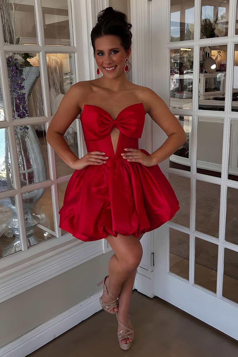 Cute Light Blue A Line Strapless Short Corset Homecoming Dress with Bow