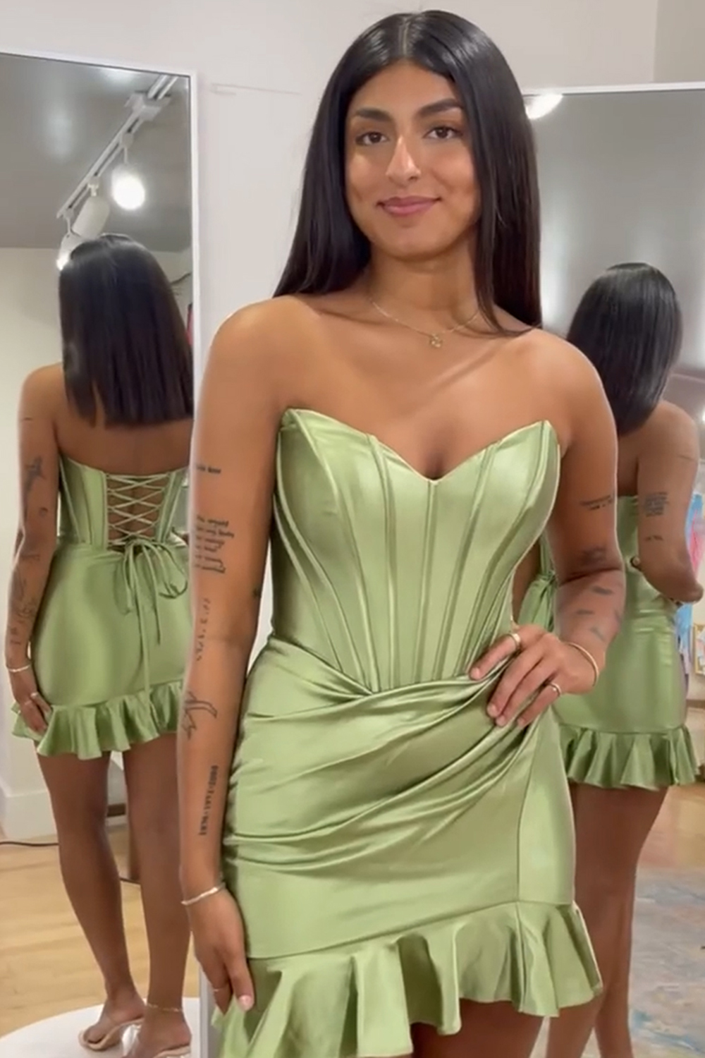 Fuchsia Satin Tight Sweetheart Short Corset Homecoming Dress with Ruffles