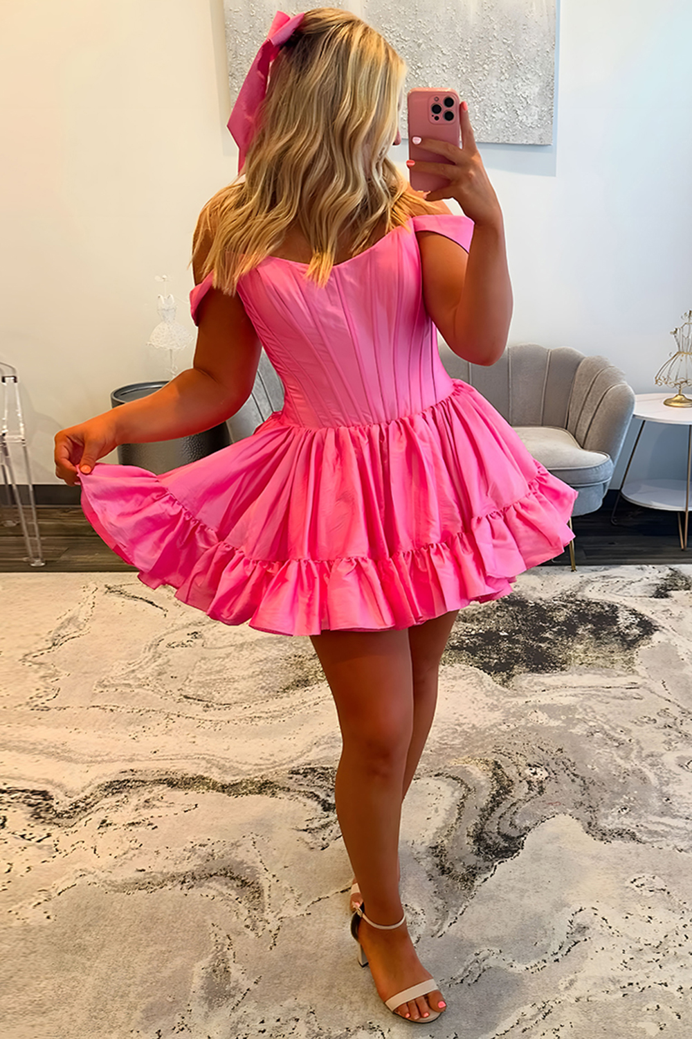 Emerald Green Satin Off the Shoulder Short Corset Homecoming Dress with Ruffles