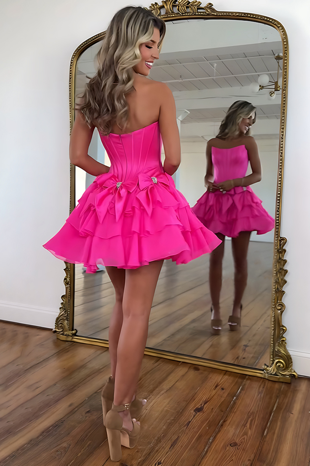 Cute Blue Beaded A Line Short Corset Homecoming Dress with Bows