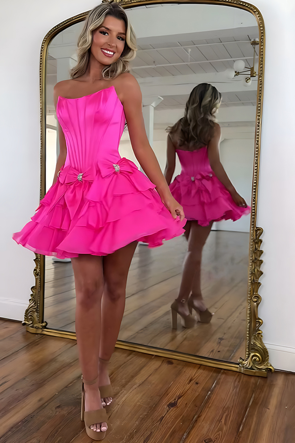 Cute Blue Beaded A Line Short Corset Homecoming Dress with Bows