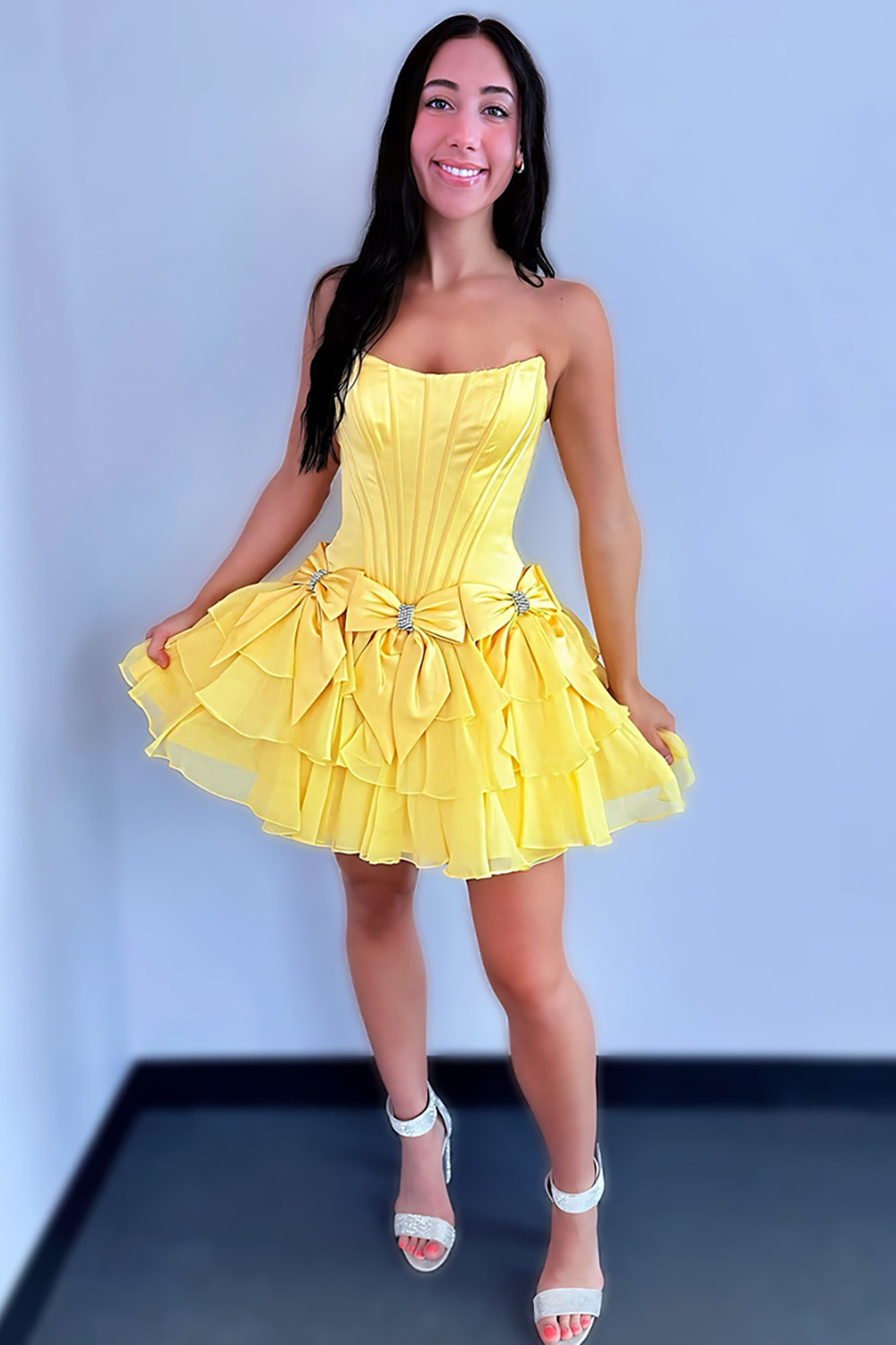 Cute Light Blue Beaded A Line Short Corset Homecoming Dress with Bows