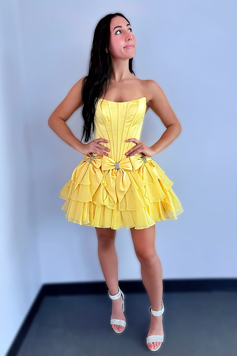 Cute Light Blue Beaded A Line Short Corset Homecoming Dress with Bows