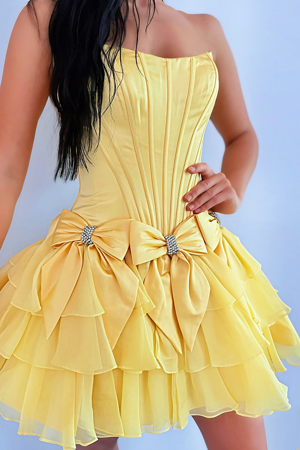 Cute Light Blue Beaded A Line Short Corset Homecoming Dress with Bows