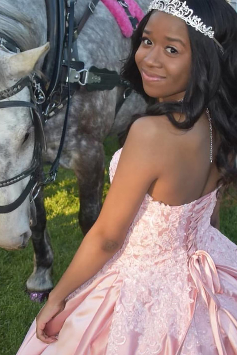 Pink Satin Princess Sweetheart Ball Gown Long Quinceanera Dress with Lace