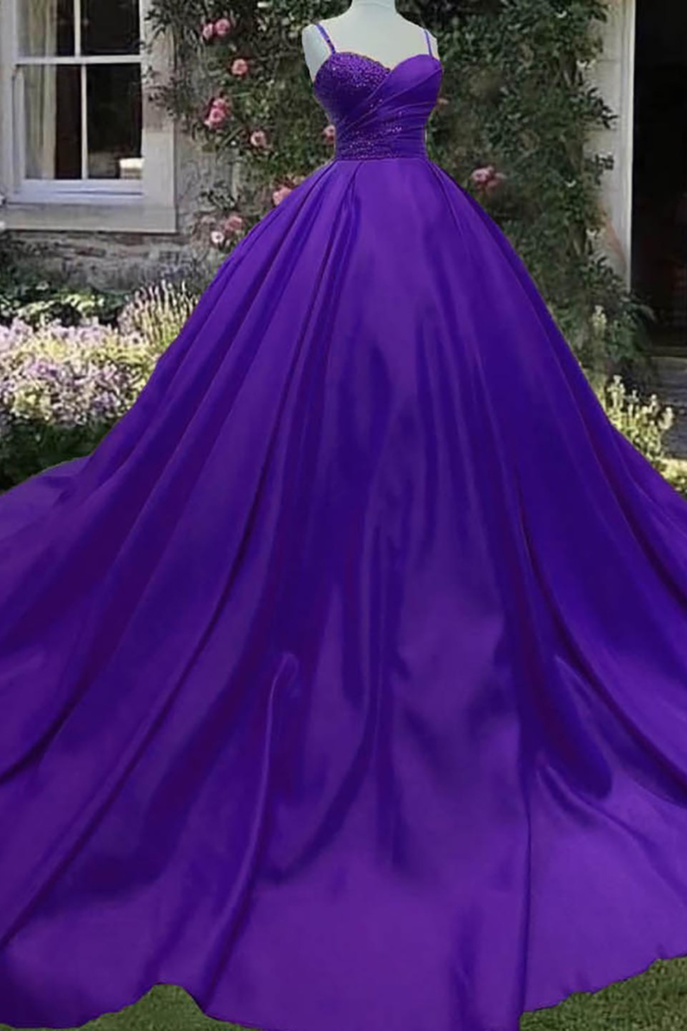 Sparkly Purple Satin Princess Ball Gown Long Quinceanera Dress with Sequins