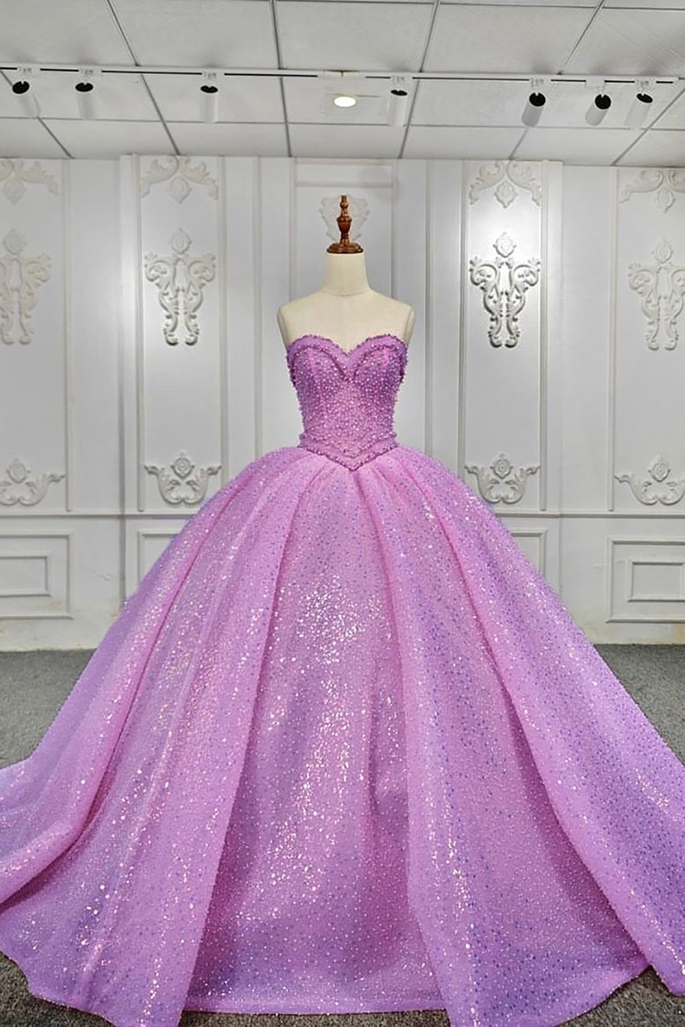 Sparkly Purple Sequins Sweetheart Corset Princess Ball Gown Long Quinceanera Dress
